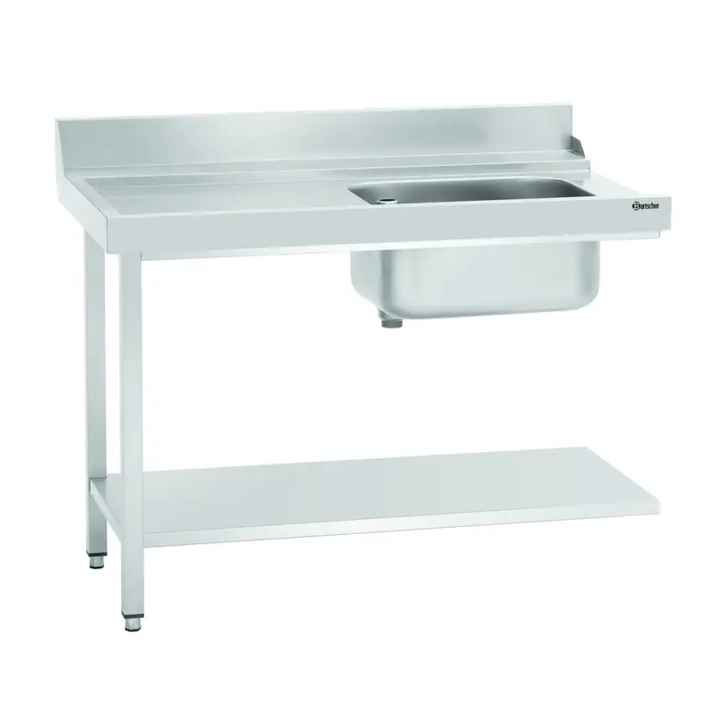 Aanvoertafel DS-LI1B | Spoelbak rechts met bodemschap + achteropstand | 1200x720x850(h)mm Veilige Betaling