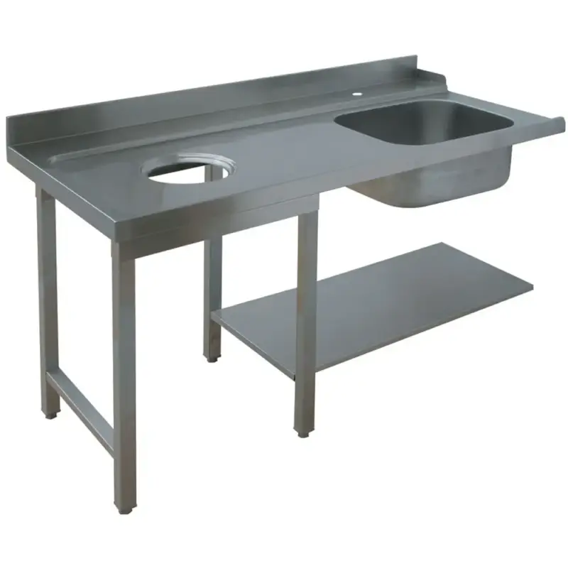 Aanvoertafel (Links) | RVS | 1 Spoelbak (Rechts) + Afvalgat | Bodemschap | Achteropstand | 1500x700x850(h)mm Op = Op