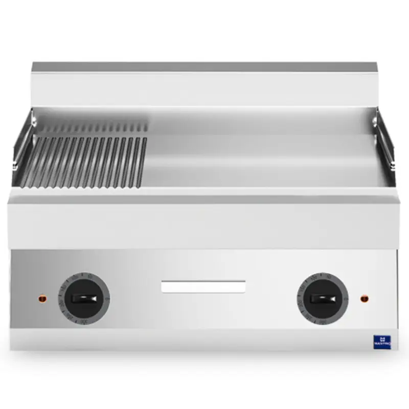 Bak-/Grillplaat | 650 LINE | Elektrisch | Glad/Gegroefd Oppervlak 695x520 (RVS) | 120°C/320°C | 9kW (400V) | 700x650x300(h)mm Meest Verkocht