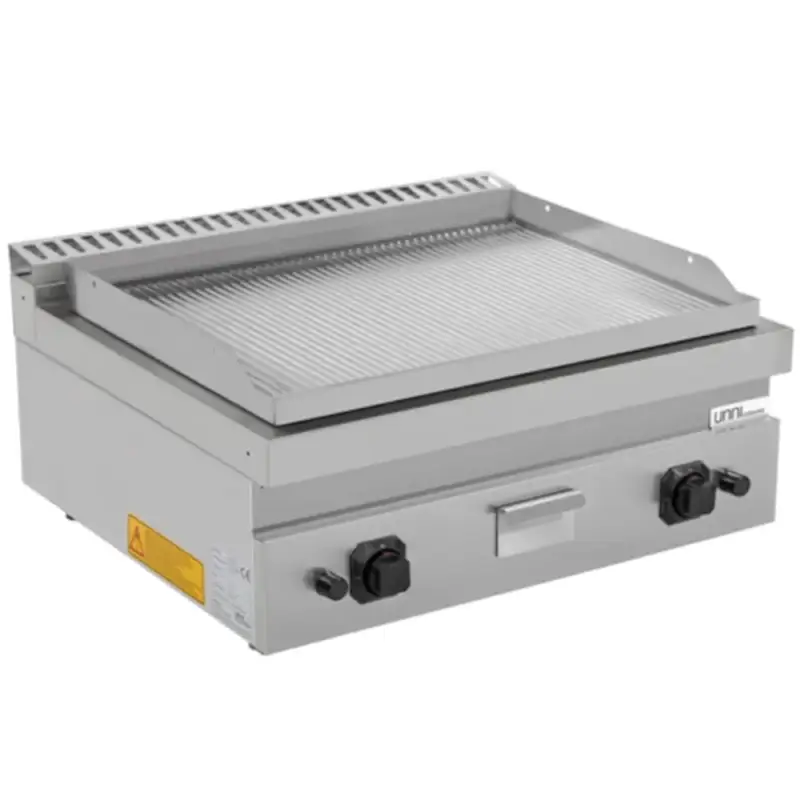 Betaalbaar Bak-/Grillplaat | 700 SERIE | Gas | Gegroefd Oppervlak 740x565 (Verchroomd) | 80°C/300°C | 13kW | Piëzo Ontsteking | 800x700x300(h)mm