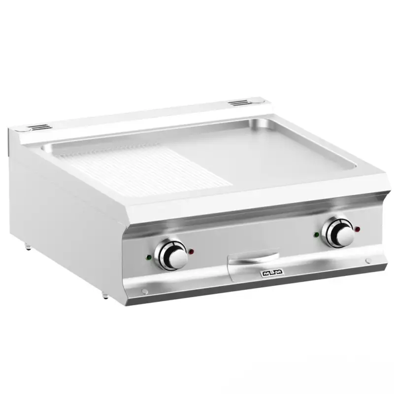 Finale Uitverkoop Bak-/Grillplaat | DOMINA PRO 700 | Elektrisch | Glad/Gegroefd Oppervlak 630x540 (RVS) | 10kW (400V) | 700x730x250(h)mm