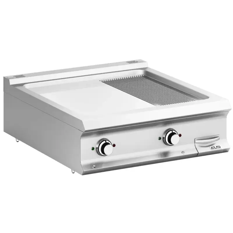 Dagaanbieding Bak-/Grillplaat | DOMINA PRO 900 | Elektrisch | Glad/Gegroefd Oppervlak 700x690 (Verchroomd) | 14kW (400V) | 800x900x250(h)mm