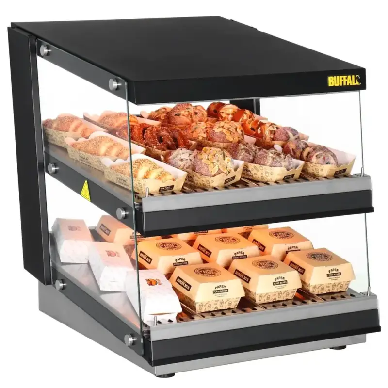 Burger Warmhoudvitrine | Zwart | 30°C/90°C | Statisch | 2 Niveaus | Zelfbediening | 0.98kW (230V) | 600x707x687(h)mm Populair