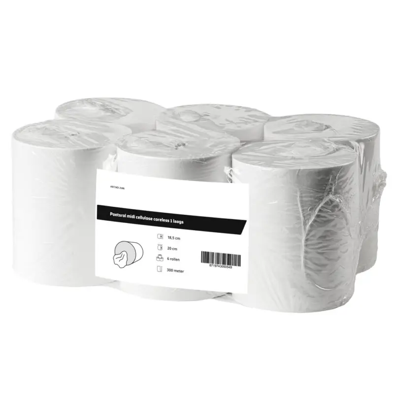 Centerfeedrollen (Midi) | FSC-Cellulose (1-Laags) | Wit | 300m/Rol | 6 Rollen | Ø185x200(h)mm Beperkte Voorraad