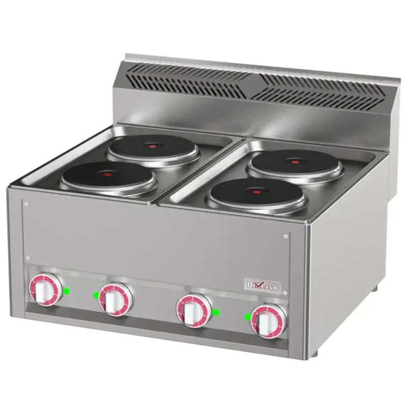 Fornuis | COOKING LINE 600 | Elektrisch | 4 Kookpunten (Ø180) | 8kW (400V) | 660x600x290/435(h)mm Gecertificeerd