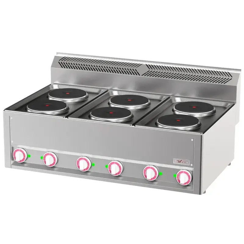 Fornuis | COOKING LINE 600 | Elektrisch | 6 Kookpunten (Ø180) | 12kW (400V) | 990x600x290/435(h)mm Bestel Nu