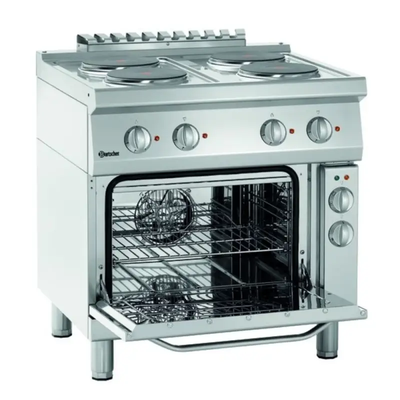 Seizoensaanbieding Fornuis | Elektrisch | EBO | 4 Kookplaten | 4x 2.6kW | Elektrische Oven | 1/1 GN | 58L | 3.7kW | 800x700x850(h)mm