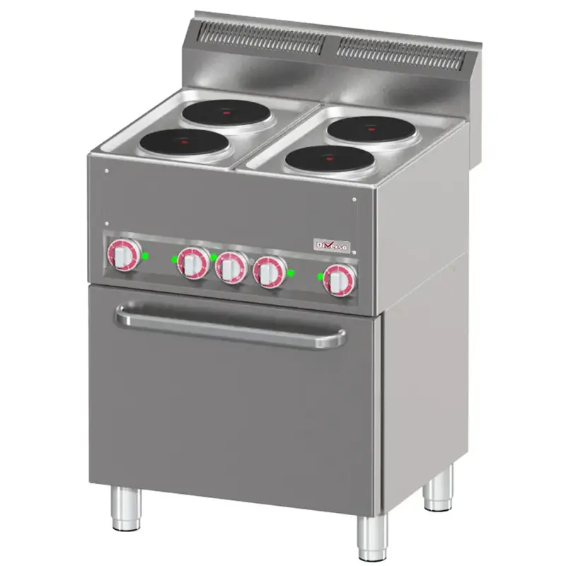 Fornuis + Heteluchtoven | COOKING LINE 600 | Elektrisch | 4 Kookpunten (Ø180) + 1/1 GN Oven | 11.13kW (400V) | 660x600x890/1035(h)mm Dagaanbieding
