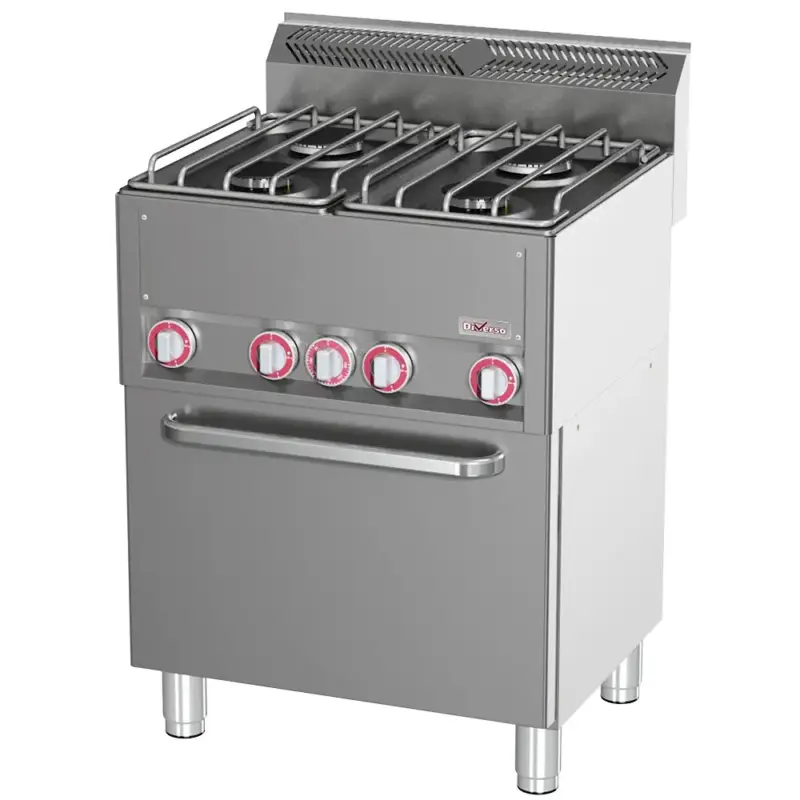 Fornuis + Heteluchtoven | COOKING LINE 600 | Gas/Elektrisch | 4 Branders (2x 3kW + 2x 3.6kW) + 1/1 GN Oven (3.13kW-230V) | 660x600x890/1035(h)mm Bestel Nu