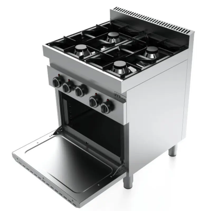 Veilige Betaling Fornuis + Heteluchtoven | Gas | 4 Branders | 26kW + 5kW | 700x700x850(h)mm