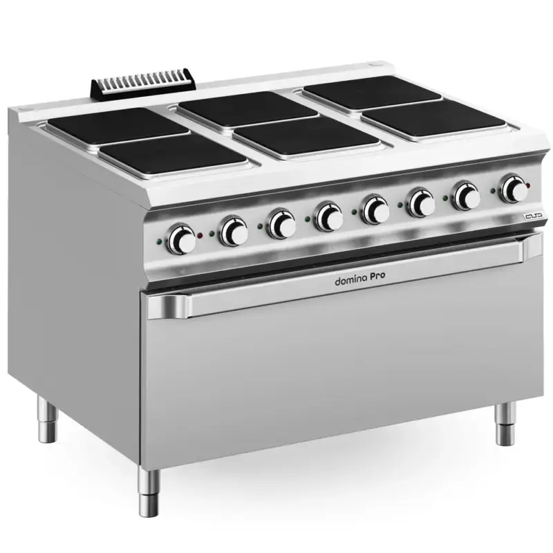 Beperkt Aanbod Fornuis + Maxi Oven | DOMINA PRO 900 | Elektrisch | 6 Kookpunten (300x300) + Oven | 30kW (400V) | 1200x900x850(h)mm