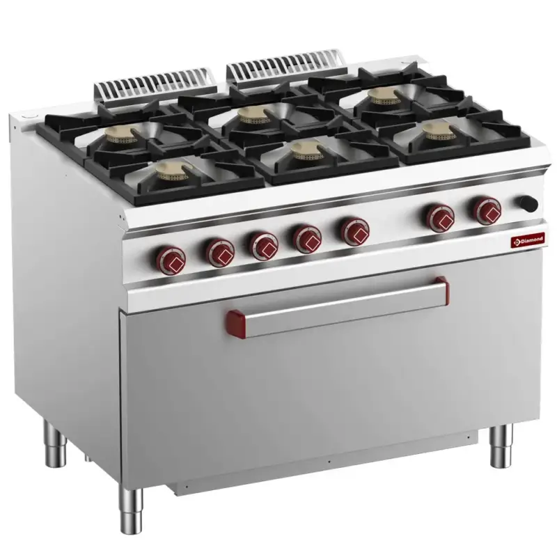 Fornuis + Maxi Oven | OPTIMA 700 | Gas | 6 Branders (6x 7kW) + Oven (8kW) | Waakvlam/Piëzo | 1100x700x850/920(h)mm Direct Verzonden