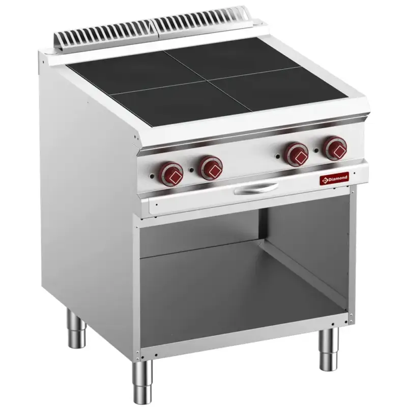 Gecertificeerd Fornuis | OPTIMA 700 | Elektrisch | 4 Kookpunten (300x300) | 10kW (400V) | Open Onderkast | 700x700x850/920(h)mm