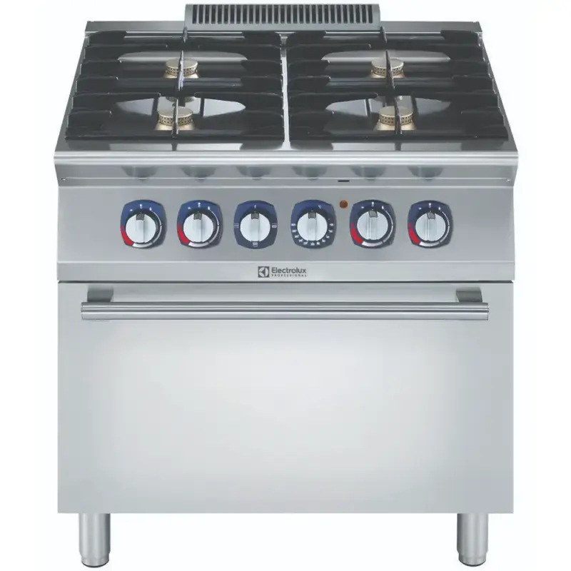 Bestel Nu Fornuis + Oven | e-XP 700 | Gas/Elektrisch | 4 Branders (4x 5.5kW) + 2/1 GN Oven (6kW-230V-3F) | Waakvlam | 800x730x850/900(h)mm
