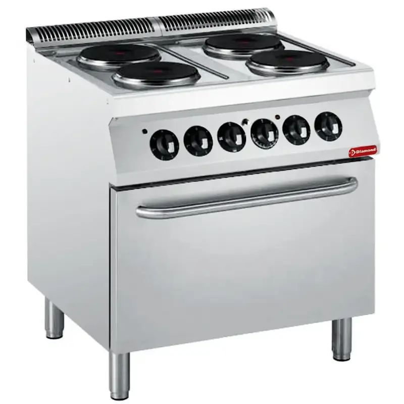 Beperkt Aanbod Fornuis + Oven | MAXIMA 700+ | Elektrisch | 4 Kookpunten (Ø230) + 2/1 GN Oven | 16.4kW (230V-3F) | 800x700x850/908(h)mm