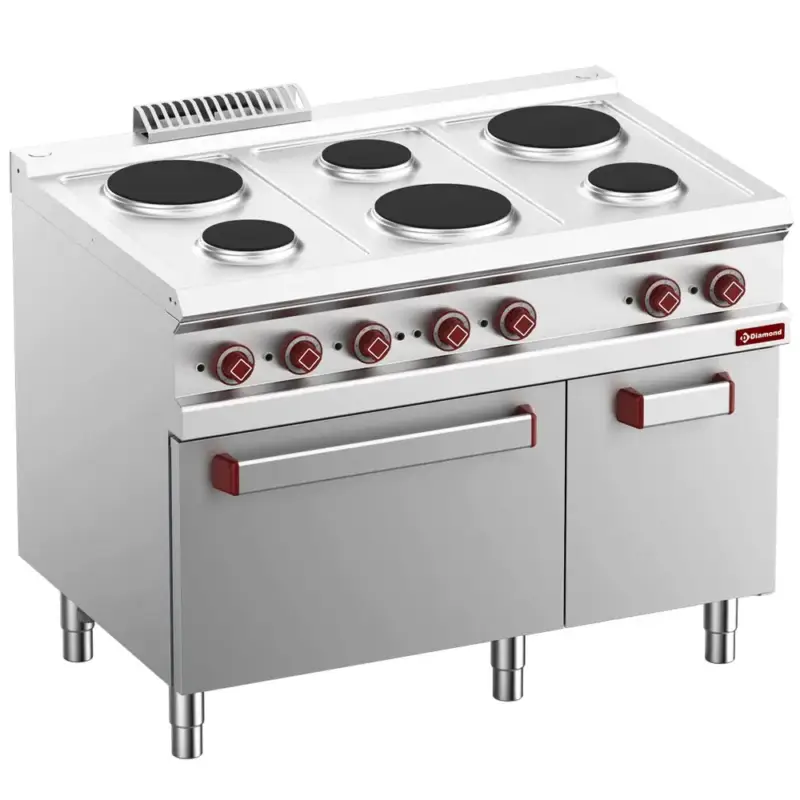 Fornuis + Oven | OPTIMA 700 | Elektrisch | 6 Kookpunten (Ø150/220) + 2/1 GN Oven/Grill | 17.6kW (400V) | Neutraal Vak | 1100x700x850/920(h)mm Must-Have