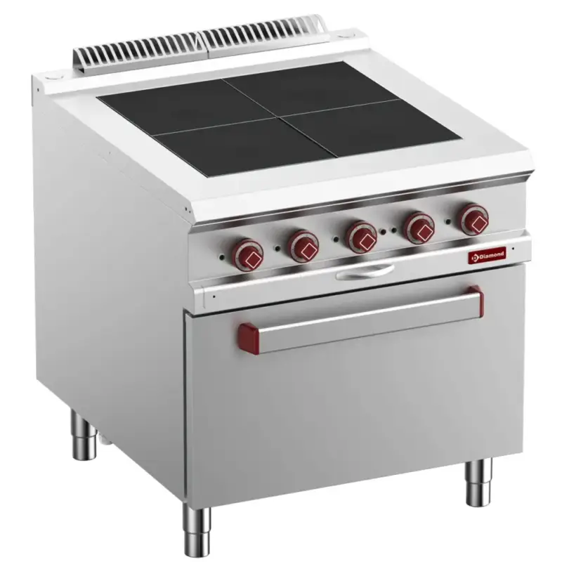 Superprijs Fornuis + Oven | OPTIMA 900 | Elektrisch | 4 Kookpunten (300x300) + 2/1 GN Oven/Grill | 16kW (400V) | 800x900x850/925(h)mm