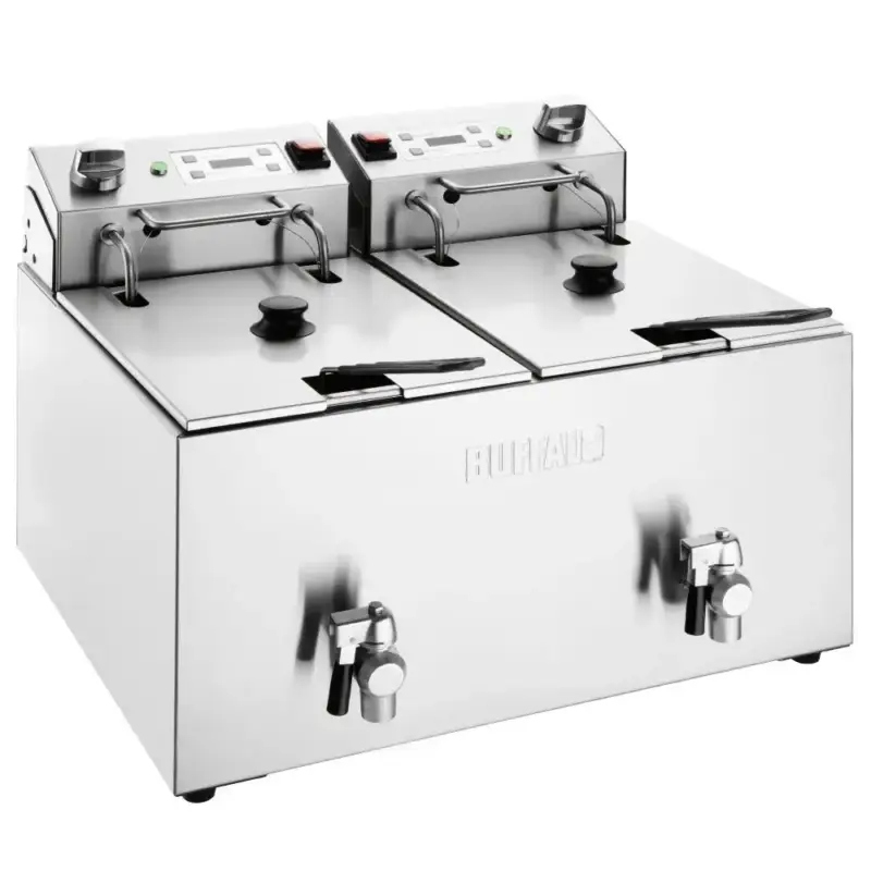Lage Prijs Friteuse | Elektrisch | 8+8L | 50°C/190°C | 5.8kW (2x 230V) | Aftapkranen | Timer | 560x505x410(h)mm