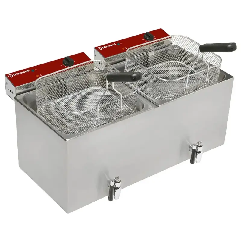 Friteuse | FRYERS LINE | Elektrisch | 12+12L | 0°C/190°C | 6.4kW (400V) | Aftapkranen | 720x470x350(h)mm Uitverkoop