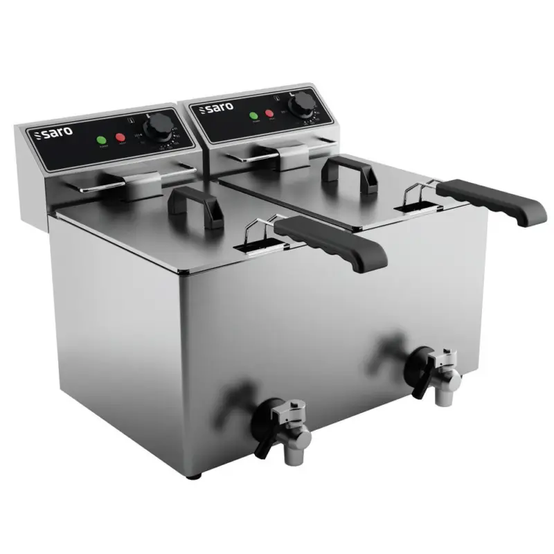 Friteuse | MODELL EF | Elektrisch | 8+8L | 60°C/200°C | 6kW (2x 230V) | Aftapkranen | 590x420x387(h)mm Speciale Aanbieding