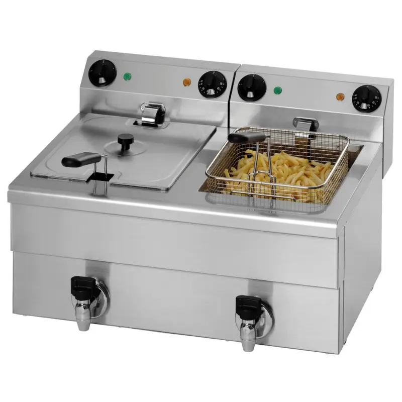 Friteuse | SERIE FE | Elektrisch | 10+10L | 70°C/180°C | 6.5kW (2x 230V) | Aftapkranen | 600x525x345(h)mm Direct Verzonden
