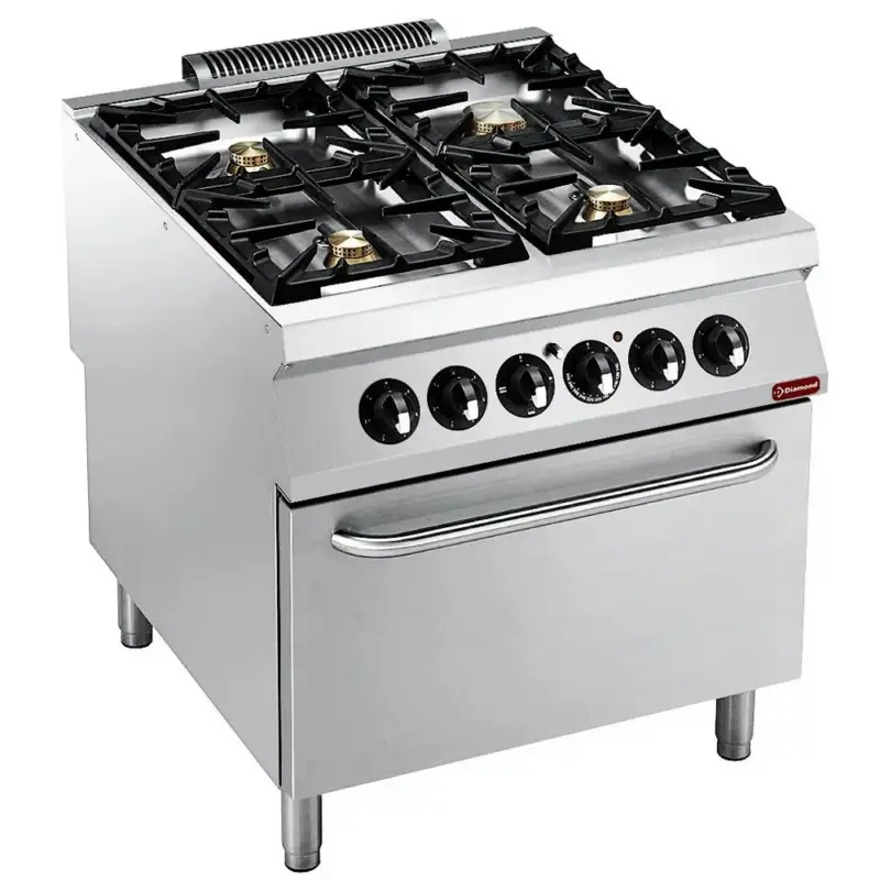 Fornuis + Oven | MAXIMA 900+ | Gas/Elektrisch | 4 Branders (1x 10kW + 3x 6kW) + 2/1 GN Oven (6kW-400V) | Waakvlam | 800x900x851/909(h)mm Korting