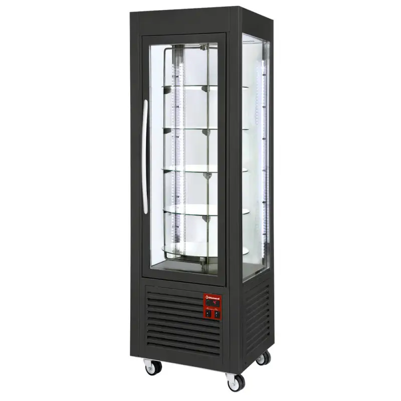 Gebaksvitrine | 360L | Zwart | +2°C/+10°C | 5 Schappen (Roterend) | 600x630x1850(h)mm Finale Uitverkoop