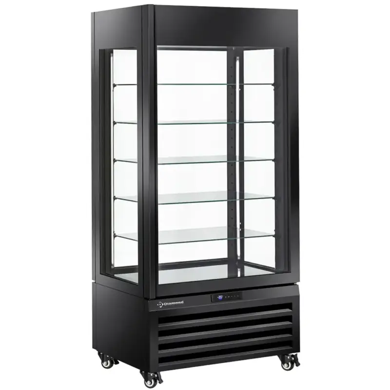 Uitverkoop Gebaksvitrine | EXALTA | Energiezuinig | 600L | Zwart | -2°C/+10°C | Geforceerd | 6 Niveaus | Wielen (Geremd) | 900x650x1900(h)mm