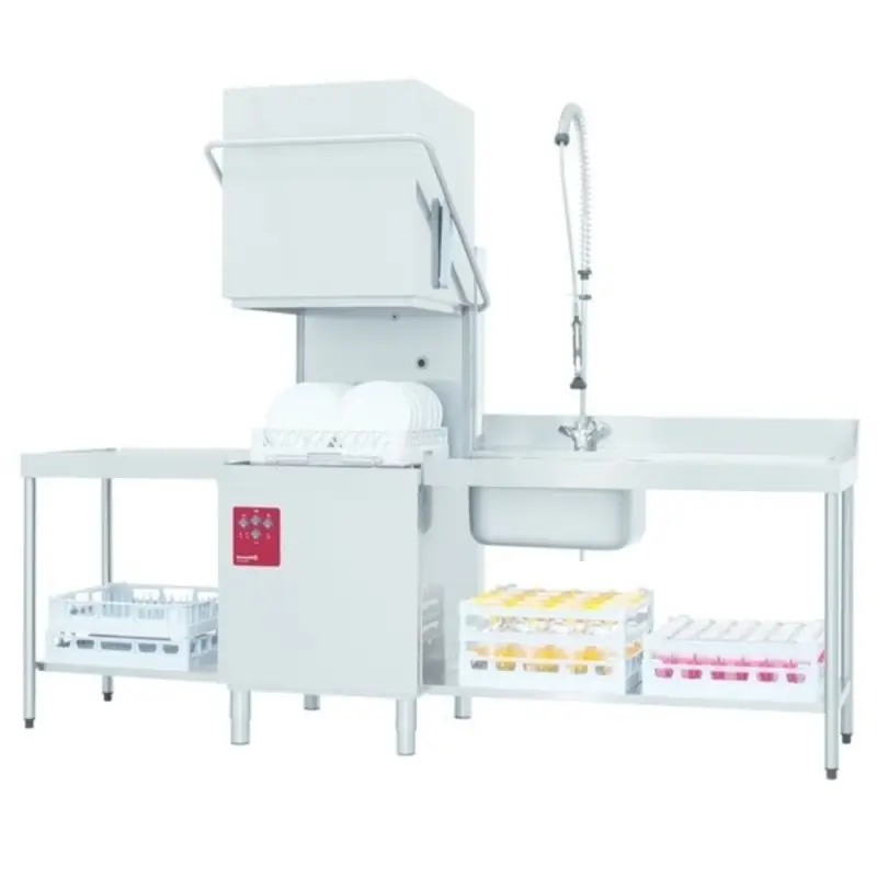 Koop Online Doorschuifvaatwasser | Met Inlooptafel + Uitlooptafel + Spoeldouchekraan | 500x500mm Mand| 400V | 2620x800x1530/2010 (h)mm
