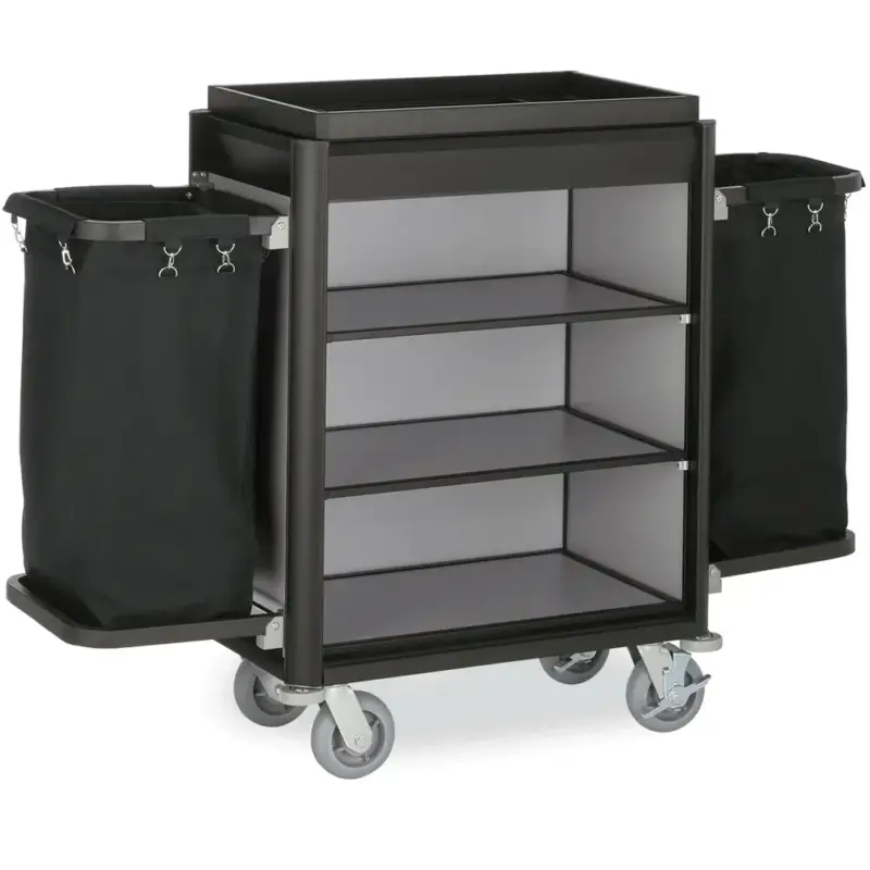 Koop Online Huishoudwagen | ISABELLA | Aluminium/Hout | 3 Niveaus | Incl. Waszakken | Wielen (Geremd) | 1550x550x1160(h)mm