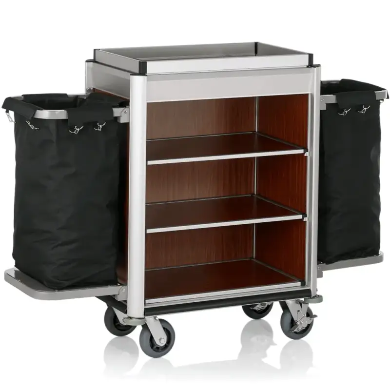 Huishoudwagen | ISABELLA | Aluminium/Hout | 3 Niveaus | Incl. Waszakken | Wielen (Geremd) | 1550x550x1160(h)mm Gratis Retour