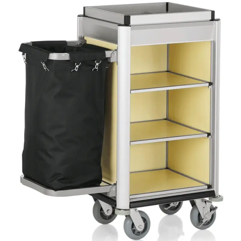 Aanbieding Huishoudwagen | ISABELLA | Aluminium/Hout | 3 Niveaus | Incl. Waszak | Wielen (Geremd) | 950x550x1160(h)mm
