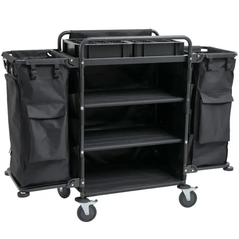 Huishoudwagen | Staal/Nylon | 3 Niveaus | Incl. Waszakken | Wielen (Geremd) | 1500x550x1100(h)mm Tijdelijk Beschikbaar