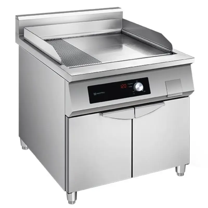 Inductie Bak-/Grillplaat | 900 LINE | Elektrisch | Glad/Gegroefd Oppervlak 650x550 (RVS) | 60°C/300°C | 10kW (400V) | 800x900x860/960(h)mm Koopje