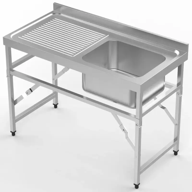 Inklapbare Spoeltafel | RVS | 1 Spoelbak (Rechts) + Afdruipvlak | Achteropstand | 1200x600x850/910(h)mm Favoriet