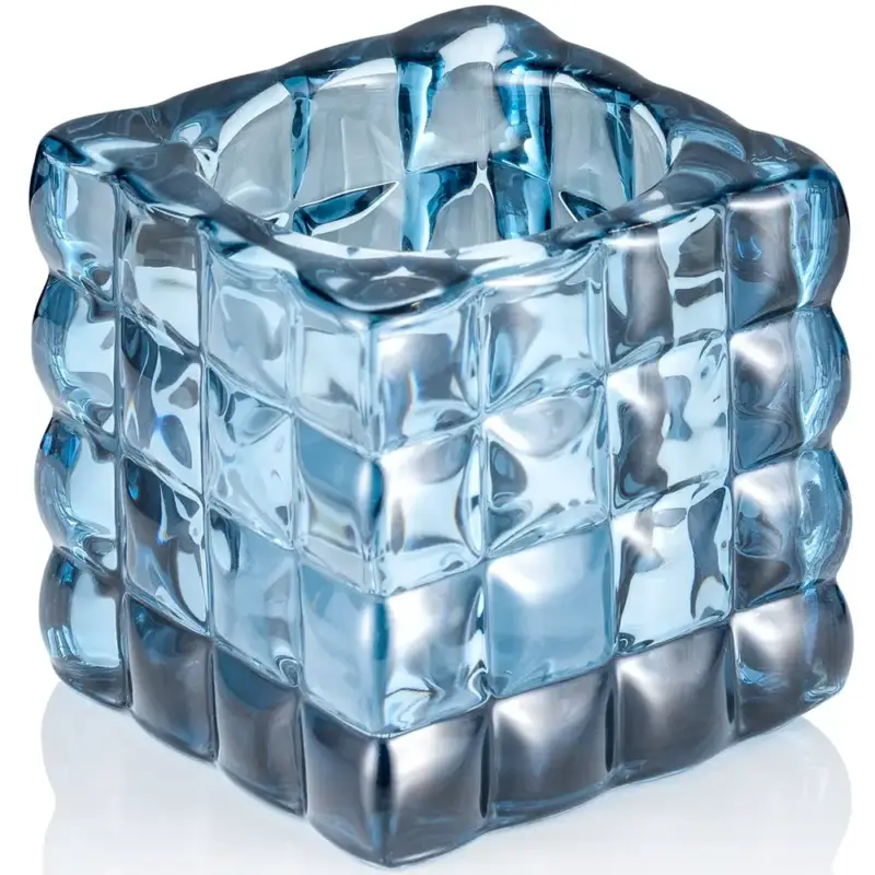 Kaarsenhouder | CUBE STEEL BLUE| Glas | Blauw | 80x80x80(h)mm Actieprijs