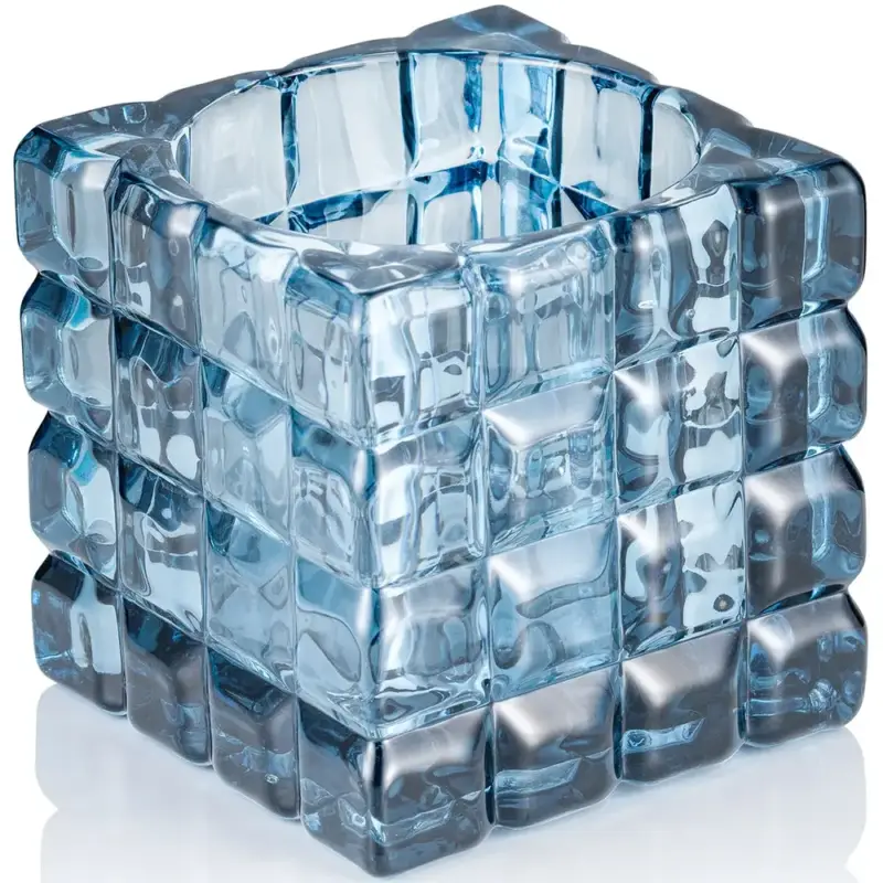 Finale Uitverkoop Kaarsenhouder | CUBE STEEL BLUE| Glas | Blauw | 90x90x90(h)mm