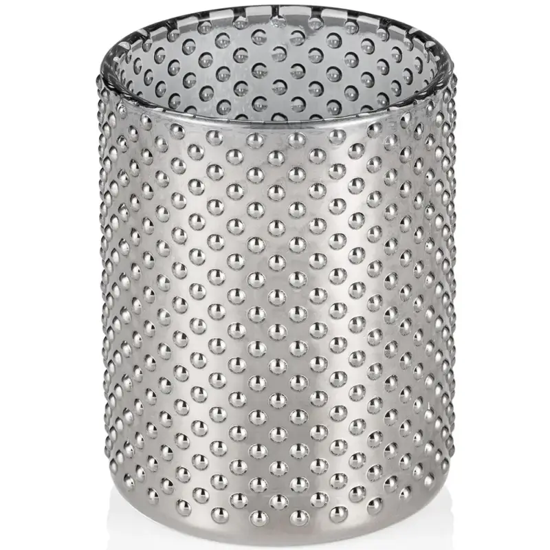 Direct Beschikbaar Kaarsenhouder | NUBS METALLIC CYLINDER| Glas | Zilvergrijs | Ø80x100(h)mm