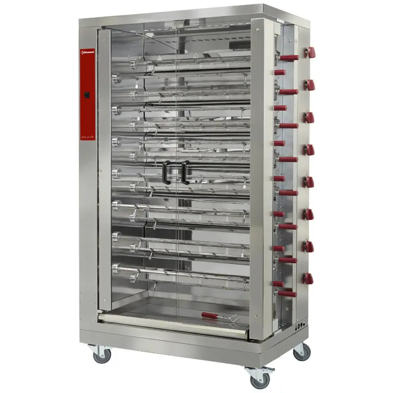 Op = Op Kippenspit | Op Wielen | 15 Spitten | Voor 90 Kippen | Gas | 230V | 1098x660x1920(h)mm