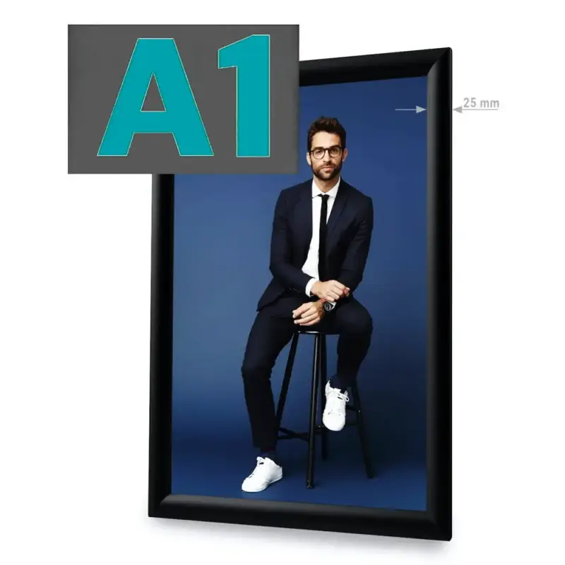Seizoensaanbieding Kliklijst | STANDARD | Aluminium | Zwart | A1-Formaat | Rand 25mm | Incl. Wandbevestiging