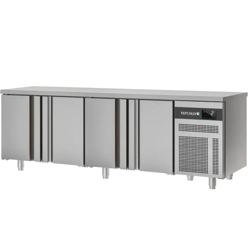 Koelwerkbank | EURO | Energiezuinig | 380L | 4 Deuren (1/1 GN) | -2°C/+8°C | Geforceerd | 2257x700x850(h)mm Beperkte Voorraad