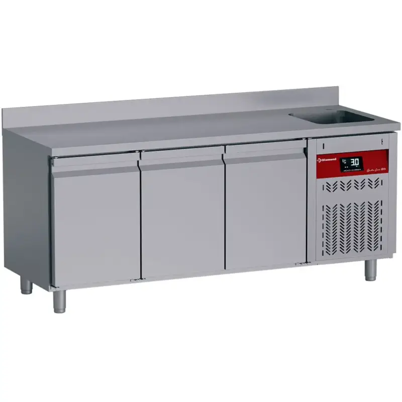 Koelwerkbank | GASTRO LINE EVO | 405L | 3 Deuren (1/1 GN) | -2°C/+8°C | Geforceerd | Achteropstand | Spoelbak | Werkblad Afneembaar | 1920x700x850/1000(h)mm Superprijs