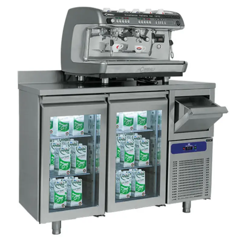Korting Koelwerkbank | Hoog Model | 550L | 2 Glasdeuren (1/1 GN) + Afkloplade | -2°C/+8°C | Geventileerd | 0.4kW | Achteropstand | 1580x600x1000/1150(h)mm