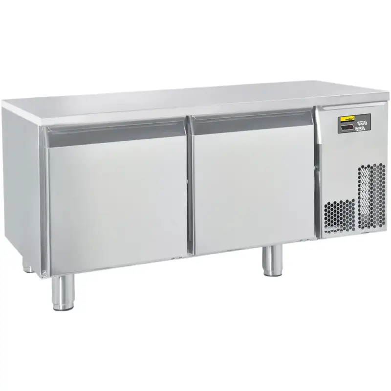 Snelle Levering Koelwerkbank | Laag Model | 140L | 2 Deuren (1/1 GN) | -2°C/+8°C | Geforceerd | Temperatuuralarm | Vochtigheid Instelbaar | Zonder Werkblad | 1200x630x610/660(h)mm