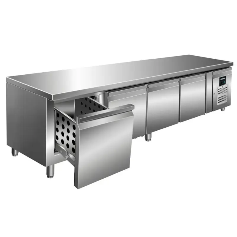 Koelwerkbank | Laag Model | 420L | 4 Laden (1/1 GN) | -2°C/+8°C | Geforceerd | 0.35kW | 2230x700x650(h)mm Lage Prijs