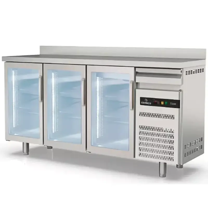 Alleen Vandaag Koelwerkbank | S-LINE | 504L | 3 Glasdeuren + 1 Lade | -2°C/+8°C | Geforceerd | Temperatuuralarm | Achteropstand | 2020x600x1040/1140(h)mm