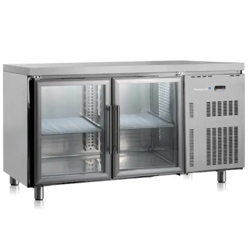 Koelwerkbank | SOFTLINE | 234L | 2 Glasdeuren (2/3 GN) | +1°C/+8°C | Geforceerd | 1500x600x850(h)mm Exclusieve Aanbieding
