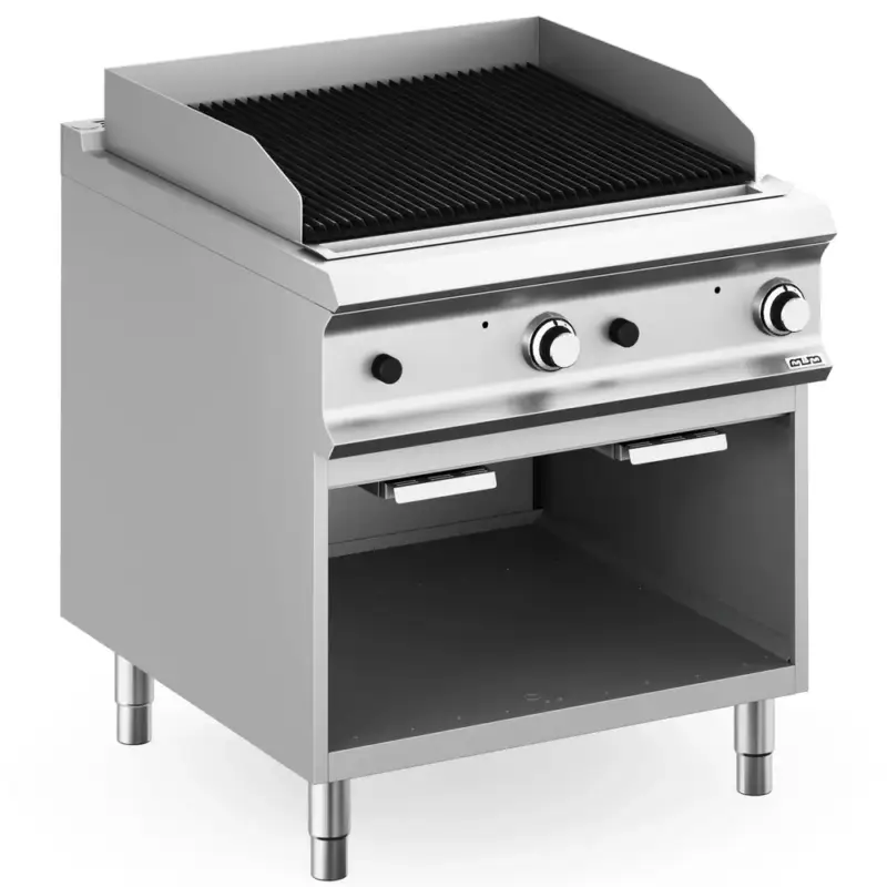 Rechtstreeks Van De Fabrikant Lavasteengrill | DOMINA PRO 900 | Gas | Oppervlak 740x640 (Gietijzer) | 20kW | Piëzo Ontsteking | Open Onderkast | 800x900x850(h)mm