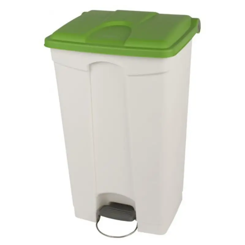 Pedaalemmer | Kunststof (Wit/Groen) | 90L | Klapdeksel | Hygiëne (HACCP) + Afvalscheiding | Wielen | 500x412x820(h)mm Merkproduct