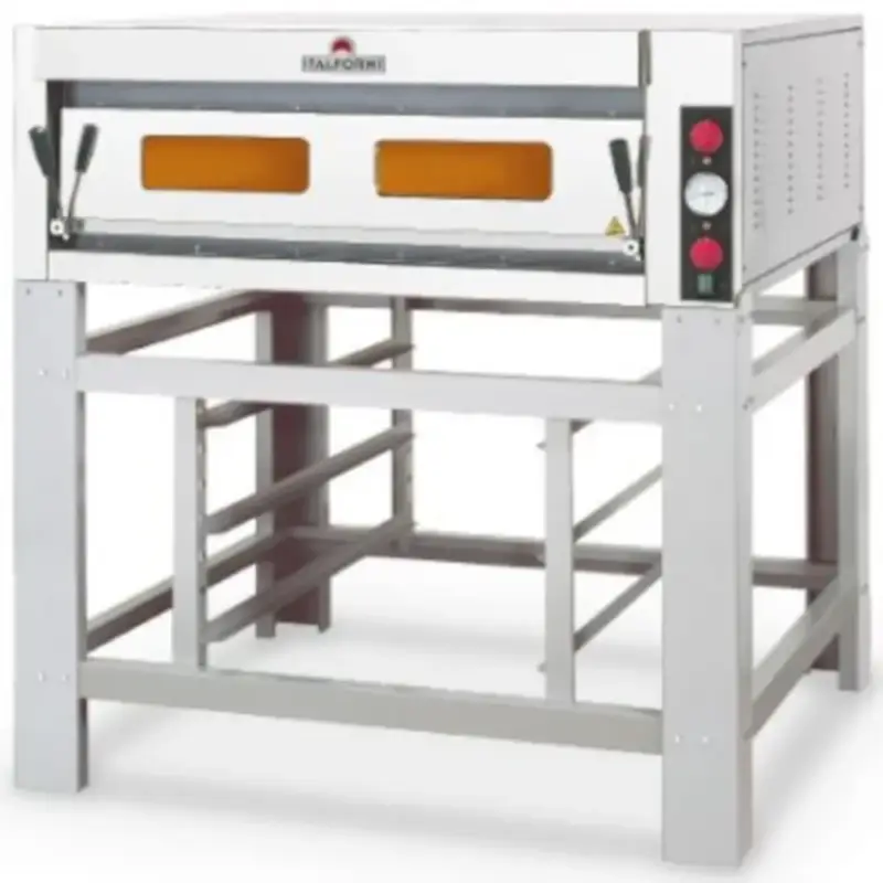 Betaalbaar Pizzaoven | TK | Elektrisch | 1 Bakkamer | 0°C/450°C | 400V | Incl. Afzuigkap + Rijskast/Onderstel